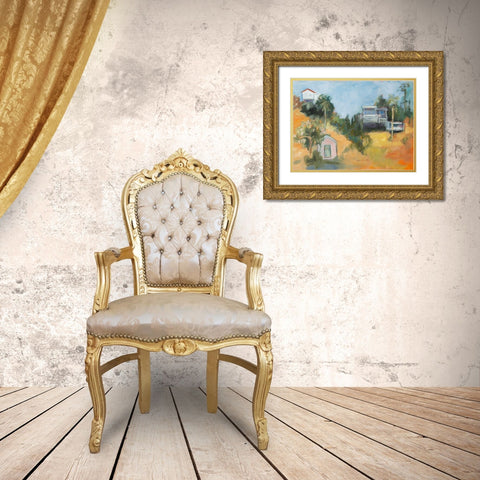 Pink House amid Palms Gold Ornate Wood Framed Art Print with Double Matting by Marie, Susanne