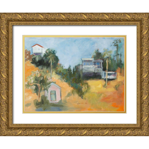 Pink House amid Palms Gold Ornate Wood Framed Art Print with Double Matting by Marie, Susanne