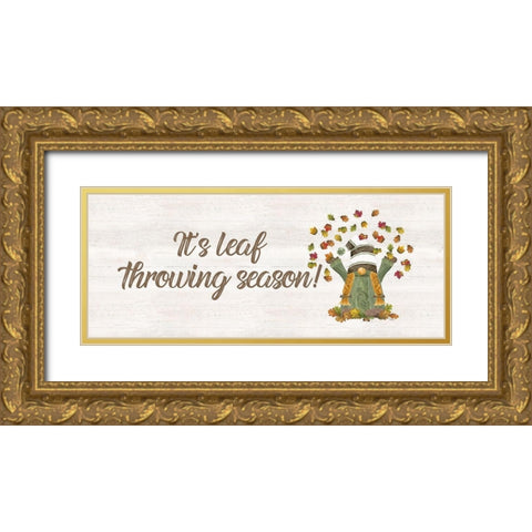 Fall Gnomes Sentiment panel II-Leaf Throwing Gold Ornate Wood Framed Art Print with Double Matting by Reed, Tara