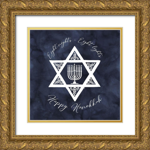 Hanukkah Lights II-8 Nights 8 Lights Gold Ornate Wood Framed Art Print with Double Matting by Reed, Tara