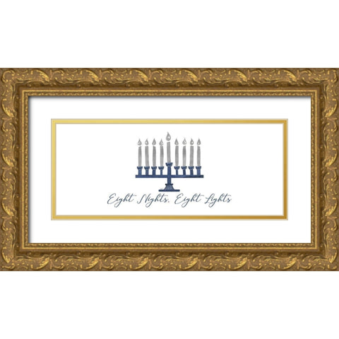 Hanukkah Lights panel I-8 Nights 8 Lights Gold Ornate Wood Framed Art Print with Double Matting by Reed, Tara