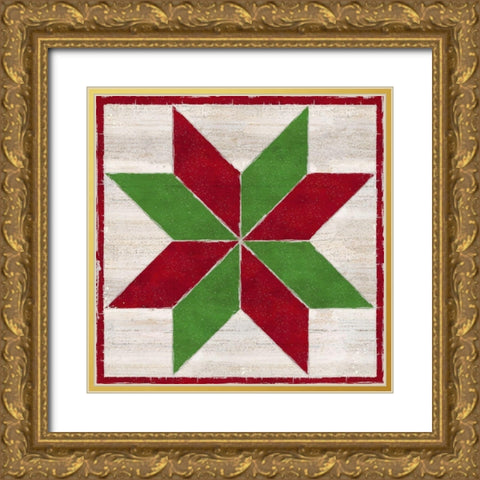 Christmas Quilt Block II Gold Ornate Wood Framed Art Print with Double Matting by Reed, Tara