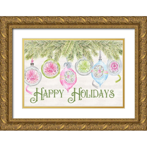 Vintage Christmas landscape I-Happy Holidays Gold Ornate Wood Framed Art Print with Double Matting by Reed, Tara