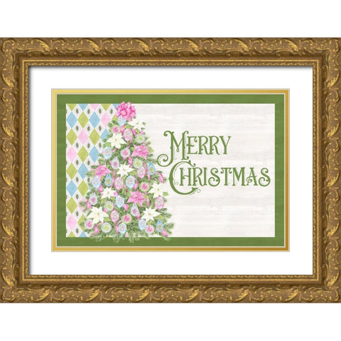 Vintage Christmas landscape II-Merry Christmas Gold Ornate Wood Framed Art Print with Double Matting by Reed, Tara