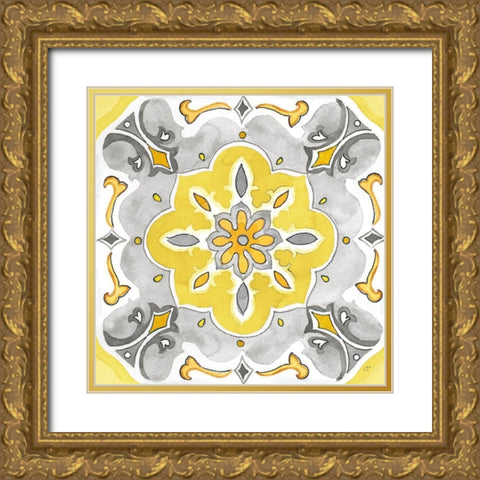 Jewel Medallion yellow gray III Gold Ornate Wood Framed Art Print with Double Matting by Coulter, Cynthia