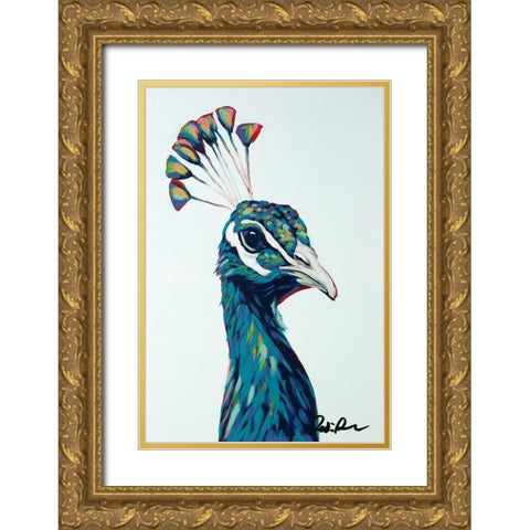 Pop Peacock I Gold Ornate Wood Framed Art Print with Double Matting by Augustine, Jodi