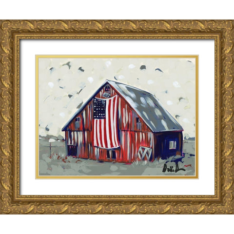 Farm Pop Barn I-Flag Gold Ornate Wood Framed Art Print with Double Matting by Augustine, Jodi