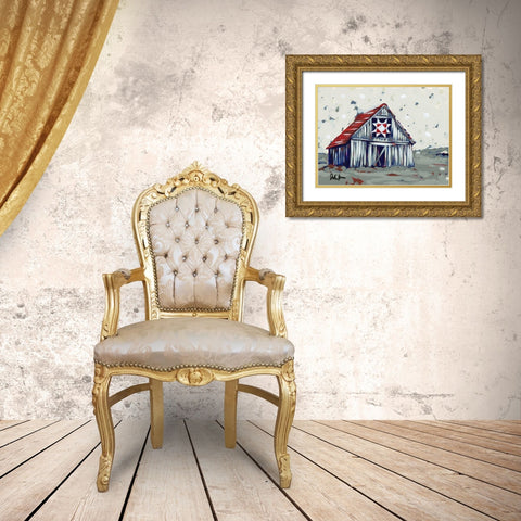 Farm Pop Barn II-Quilt Gold Ornate Wood Framed Art Print with Double Matting by Augustine, Jodi