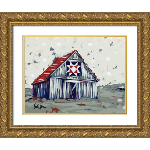 Farm Pop Barn II-Quilt Gold Ornate Wood Framed Art Print with Double Matting by Augustine, Jodi