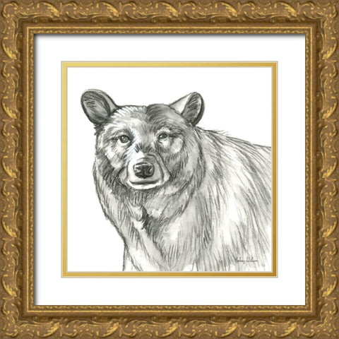 Watercolor Pencil Forest V-Bear Gold Ornate Wood Framed Art Print with Double Matting by Wilson, Kelsey