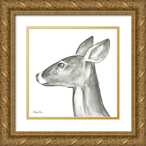 Watercolor Pencil Forest VII-Doe Gold Ornate Wood Framed Art Print with Double Matting by Wilson, Kelsey