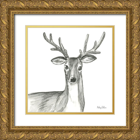 Watercolor Pencil Forest VIII-Deer Gold Ornate Wood Framed Art Print with Double Matting by Wilson, Kelsey
