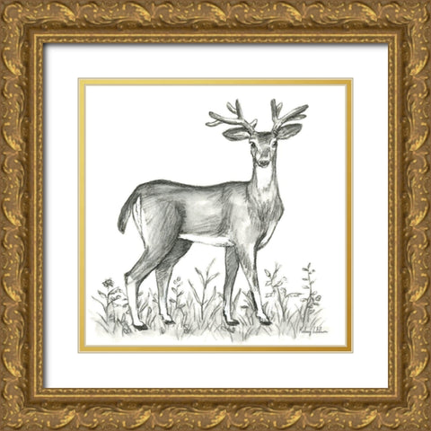 Watercolor Pencil Forest XI-Deer 2 Gold Ornate Wood Framed Art Print with Double Matting by Wilson, Kelsey