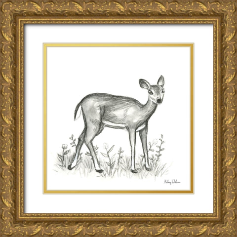 Watercolor Pencil Forest XII-Fawn 2 Gold Ornate Wood Framed Art Print with Double Matting by Wilson, Kelsey