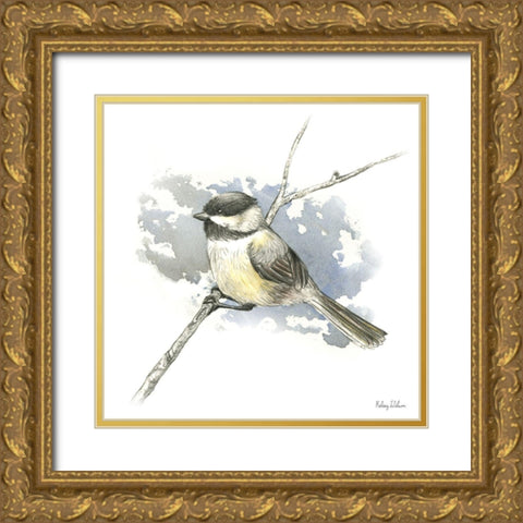 Birds And Branches III-Chickadee Gold Ornate Wood Framed Art Print with Double Matting by Wilson, Kelsey