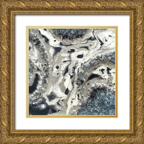 Blue Silver Marble I Gold Ornate Wood Framed Art Print with Double Matting by Lee C