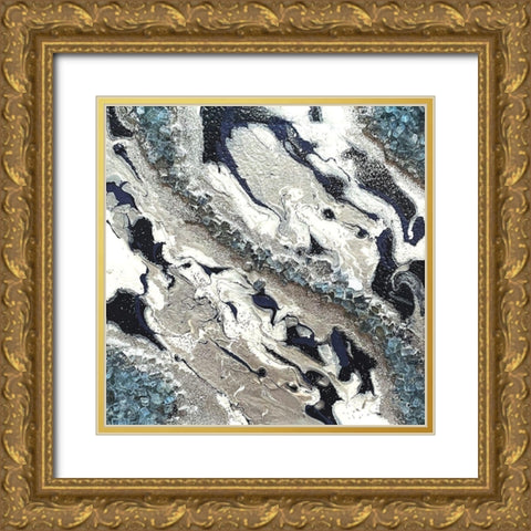 Blue Silver Marble II Gold Ornate Wood Framed Art Print with Double Matting by Lee C
