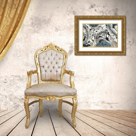 Blue Silver Marble landscape Gold Ornate Wood Framed Art Print with Double Matting by Lee C