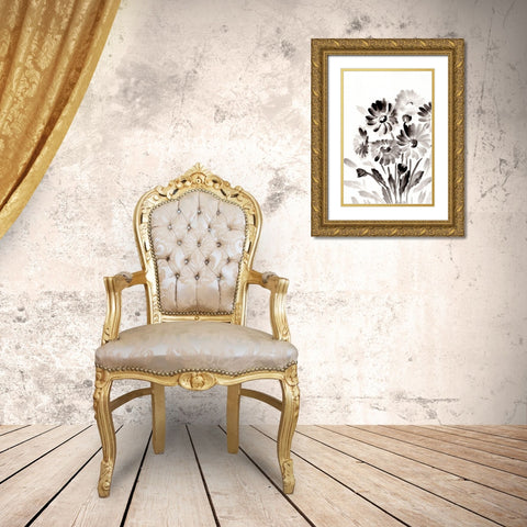 Simple Black Daisies Gold Ornate Wood Framed Art Print with Double Matting by Chapman, Marcy