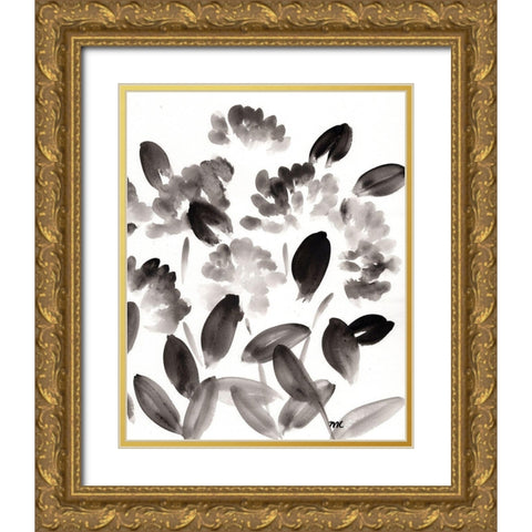 Simple Black Peonies I Gold Ornate Wood Framed Art Print with Double Matting by Chapman, Marcy