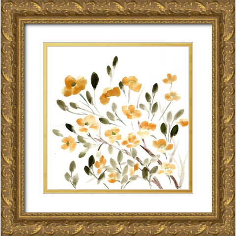 Sketchy Blossoms Yellow Gold Ornate Wood Framed Art Print with Double Matting by Chapman, Marcy