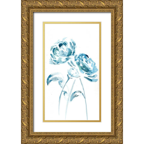 Blue Peonies I Gold Ornate Wood Framed Art Print with Double Matting by Chapman, Marcy