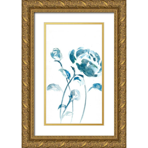Blue Peonies II Gold Ornate Wood Framed Art Print with Double Matting by Chapman, Marcy