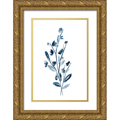 Farmhouse Blossom Branches blue Gold Ornate Wood Framed Art Print with Double Matting by Chapman, Marcy