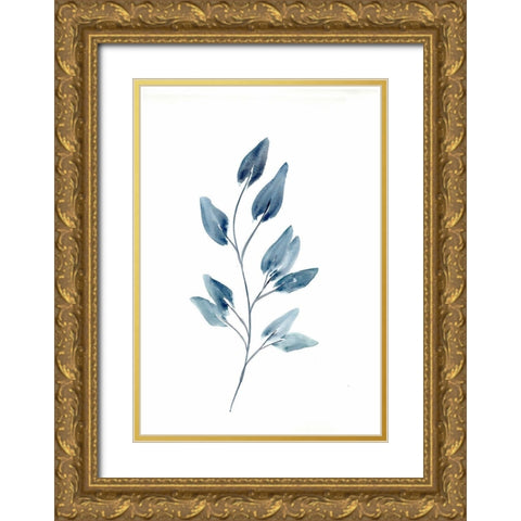 Farmhouse Leaves blue II Gold Ornate Wood Framed Art Print with Double Matting by Chapman, Marcy