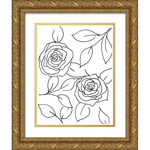 Hand Sketch Roses I Gold Ornate Wood Framed Art Print with Double Matting by Chapman, Marcy