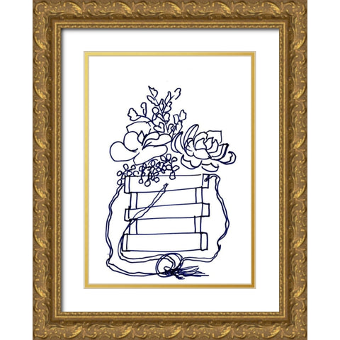 Hand Sketch Hanging Succulents blue Gold Ornate Wood Framed Art Print with Double Matting by Chapman, Marcy