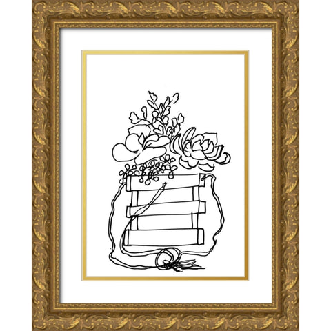 Hand Sketch Hanging Succulents black Gold Ornate Wood Framed Art Print with Double Matting by Chapman, Marcy