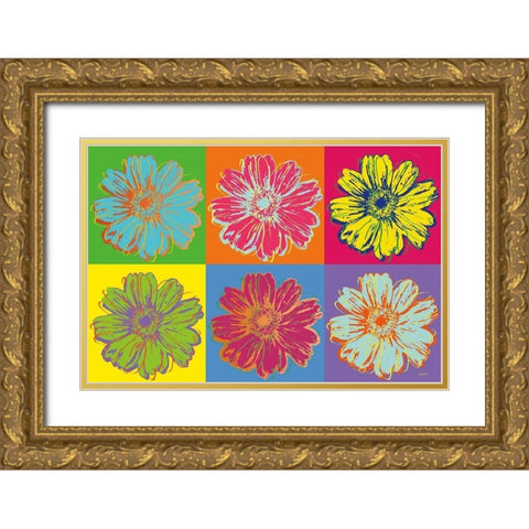 Flower Pop Art mosaic Gold Ornate Wood Framed Art Print with Double Matting by Cusson, Marie Elaine