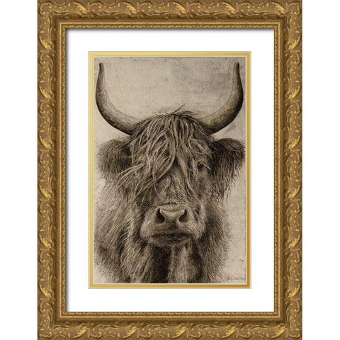 Highland rustic portrait Gold Ornate Wood Framed Art Print with Double Matting by Cusson, Marie Elaine