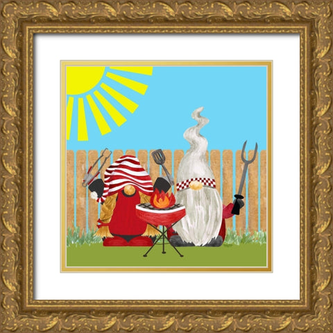 Gnome Grill Masters II Gold Ornate Wood Framed Art Print with Double Matting by Reed, Tara