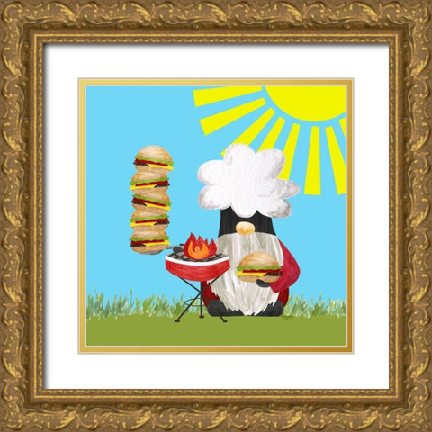 Gnome Grill Masters III Gold Ornate Wood Framed Art Print with Double Matting by Reed, Tara