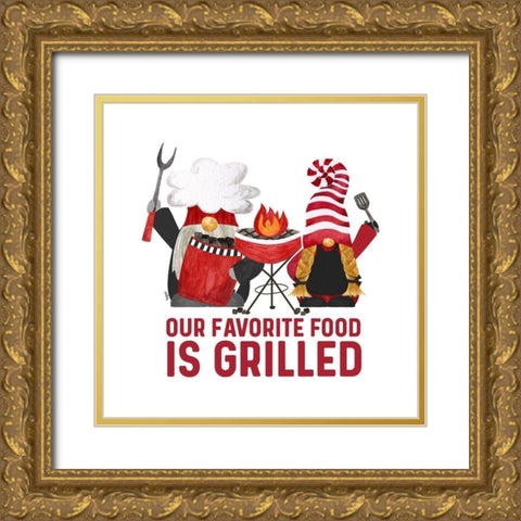 Gnome Grill Masters sentiment II-Favorite Gold Ornate Wood Framed Art Print with Double Matting by Reed, Tara
