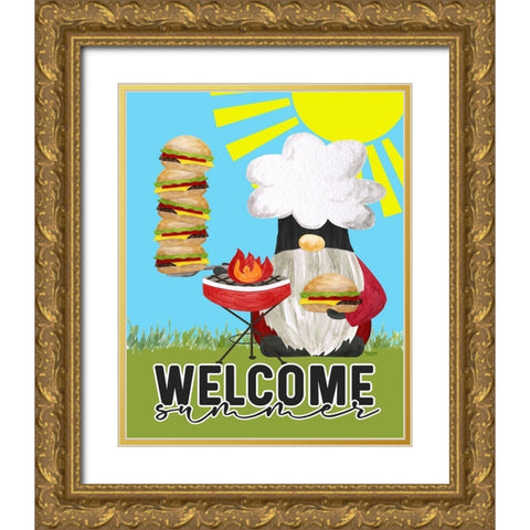 Gnome Grill Masters sentiment portrait II-Welcome Gold Ornate Wood Framed Art Print with Double Matting by Reed, Tara