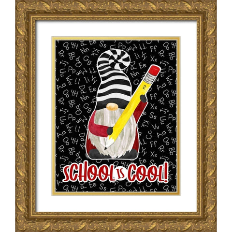 Teacher Gnomes portrait I-School is Cool Gold Ornate Wood Framed Art Print with Double Matting by Reed, Tara