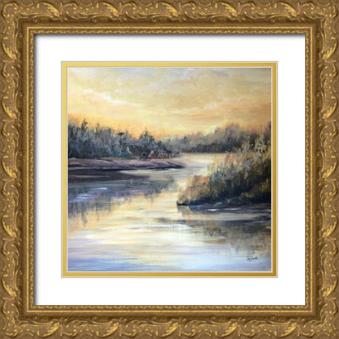 Golden Waters square Gold Ornate Wood Framed Art Print with Double Matting by Tre Sorelle Studios