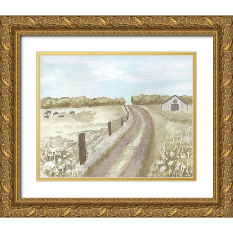 Barn  Road Fence Gold Ornate Wood Framed Art Print with Double Matting by Bryan, Kathleen