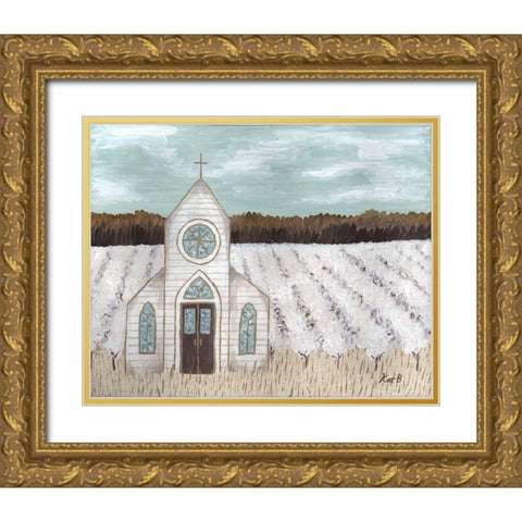 Farm  Sketch Church landscape Gold Ornate Wood Framed Art Print with Double Matting by Bryan, Kathleen