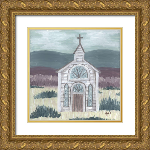 Farm  Sketch Church Meadow Gold Ornate Wood Framed Art Print with Double Matting by Bryan, Kathleen