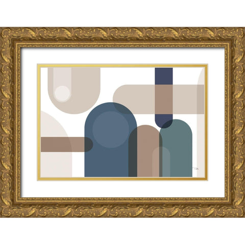 Metro  67 blue Gold Ornate Wood Framed Art Print with Double Matting by PELA