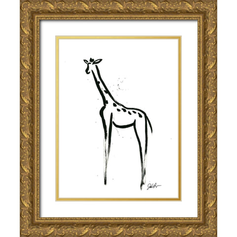 Inked Safari IV-Giraffe 2 Gold Ornate Wood Framed Art Print with Double Matting by Augustine, Jodi