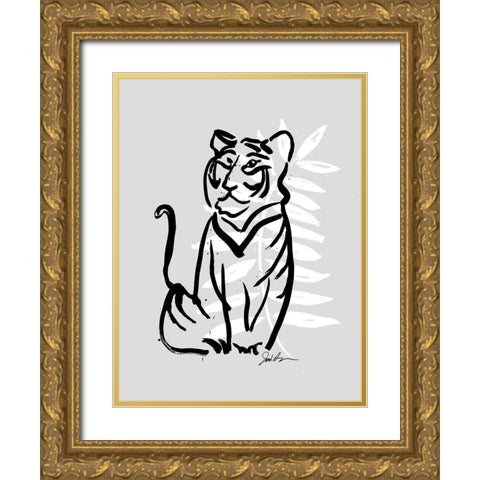 Inked Safari Leaves V-Tiger Gold Ornate Wood Framed Art Print with Double Matting by Augustine, Jodi