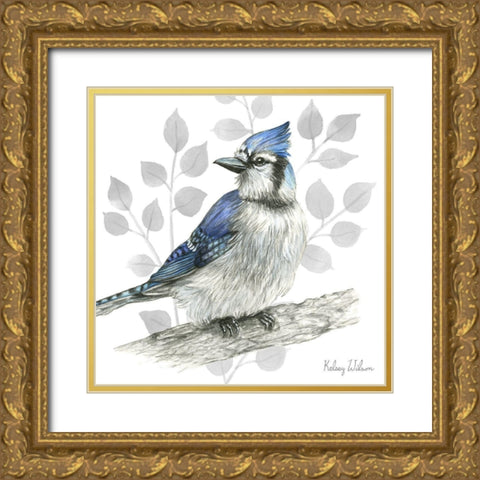 Backyard Birds I-Blue Jay Gold Ornate Wood Framed Art Print with Double Matting by Wilson, Kelsey