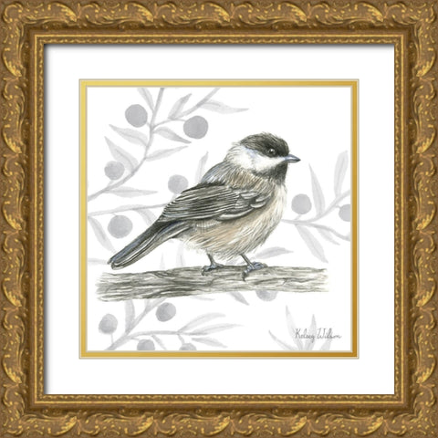 Backyard Birds II-Chickadee Gold Ornate Wood Framed Art Print with Double Matting by Wilson, Kelsey