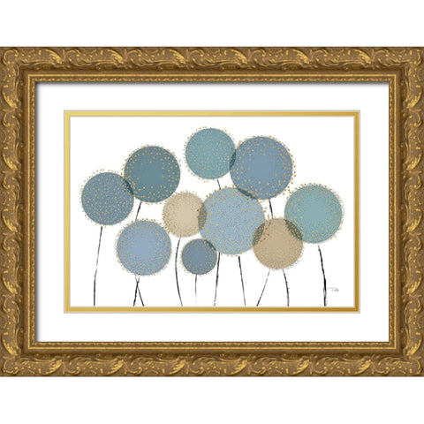 Bloom in Blue Gold Ornate Wood Framed Art Print with Double Matting by Pela