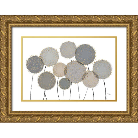 Bloom in Grey Gold Ornate Wood Framed Art Print with Double Matting by Pela